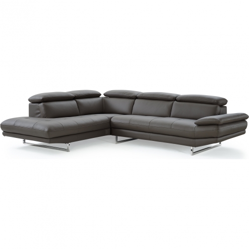 Pandora Sectional Sofa w/ Chaise on Left in Dark Grey Top Grain Italian Leather on Stainless Legs